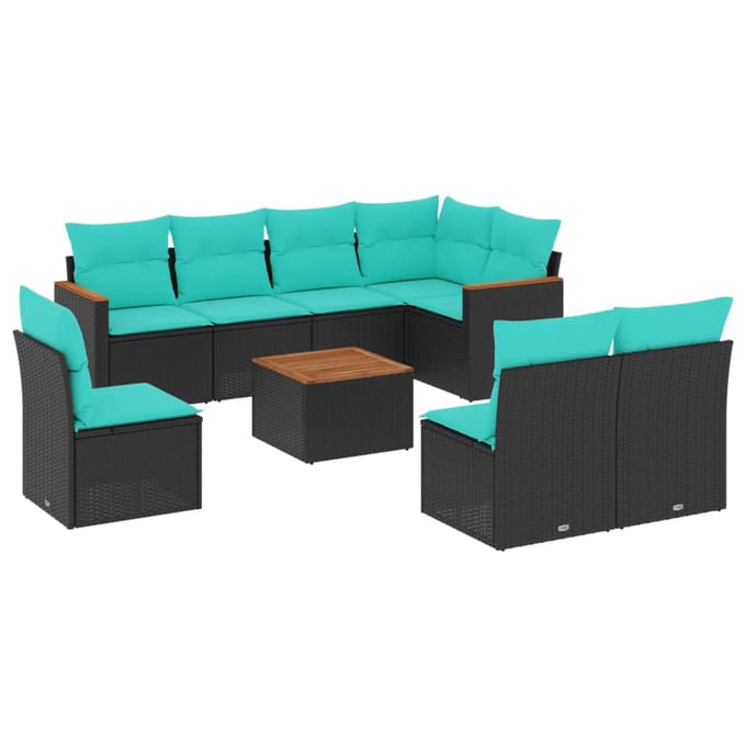 vidaXL - 9-delige - tuinbankset - met - kussens - van - zwart - polyrotan