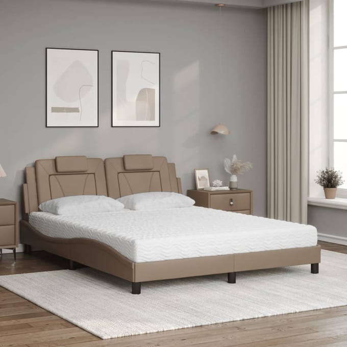 vidaXL - Bed - "Viana" - met - matras - kunstleer - cappuccinokleurig - 160x200 - cm