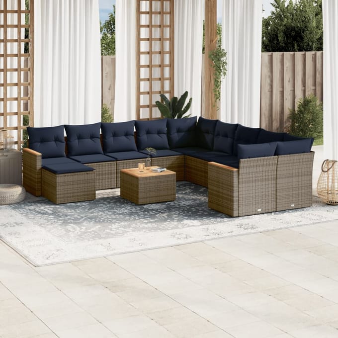 vidaXL - 12-delige - tuinbankset - met - kussens, - grijs - polyrotan