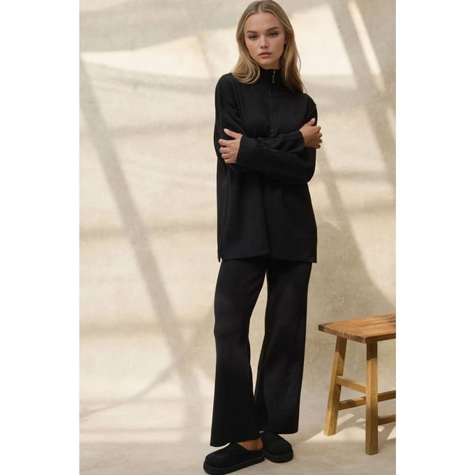 Hoge Taille Gebreide Set met Rits Kraag