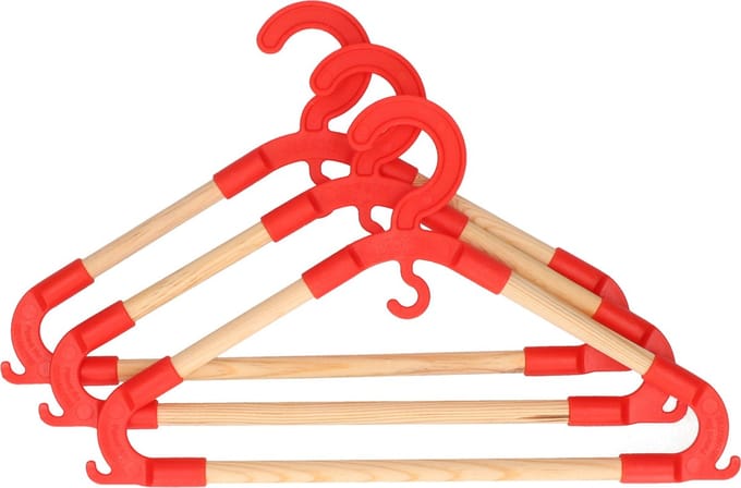 Storage Solutions kledinghangers voor kinderen - 3x - kunststof/hout - rood - Sterke kwaliteit
