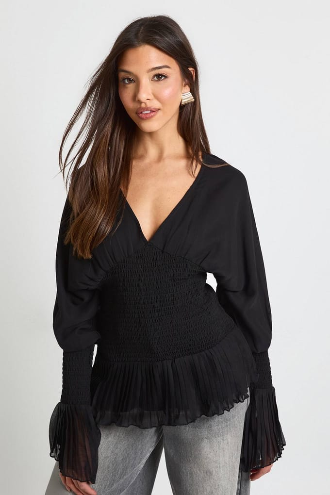 boohoo Dames Chiffon Geraffelde Blouse | Black | Maat: 6