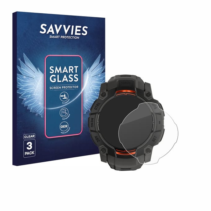 3 Stuks Savvies Screenprotector - geschikt voor Garmin Instinct 3 Solar (45 mm) - beschermfolie glas transparant