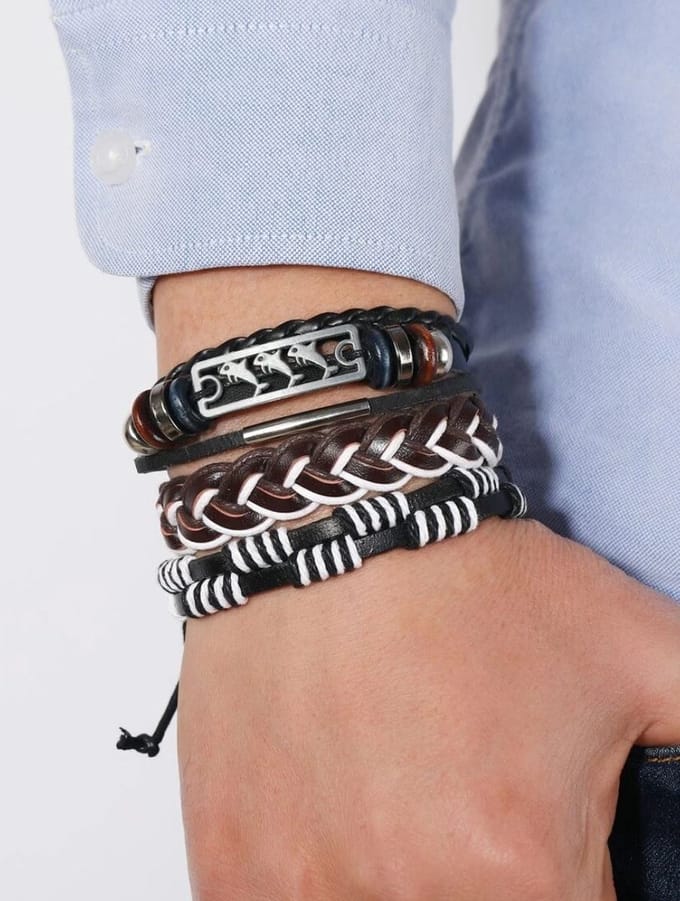 3 stuks heren armbanden imitatie leder