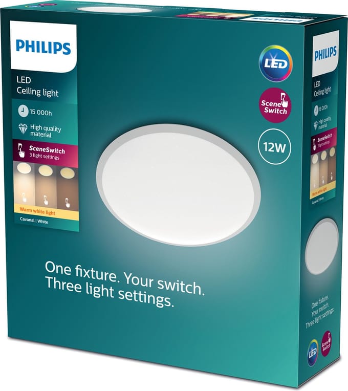 Philips Cavanal plafondlamp - wit - rond - klein - warmwit licht - 12 W