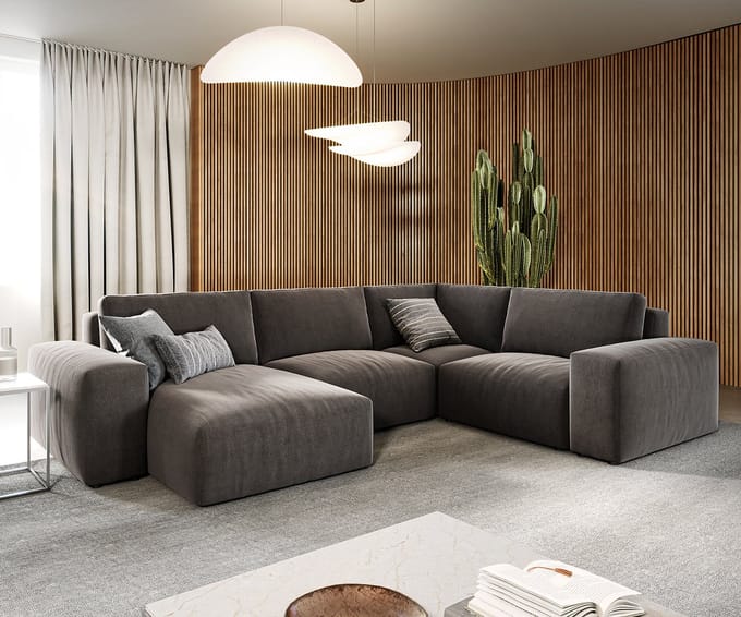 Woonlandschap Lanzo microvezel khakibruin 300x210 cm met variabele recamière