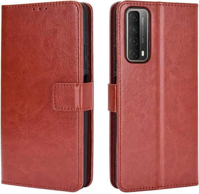 Portemonnee Book Case Hoesje + 2x Screenprotector Glas Geschikt voor: Huawei P Smart 2021 -  bruin