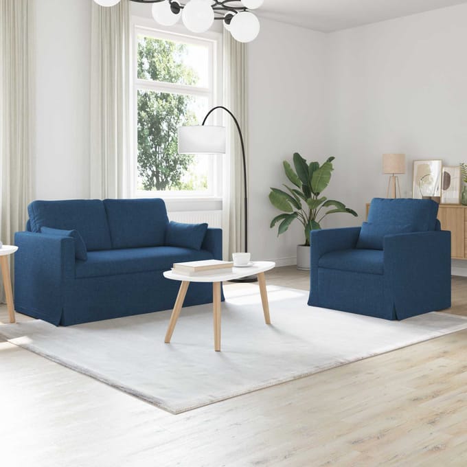 vidaXL Bankstel 2 pcs Blauw 139 x 78 x 80 cm Stof