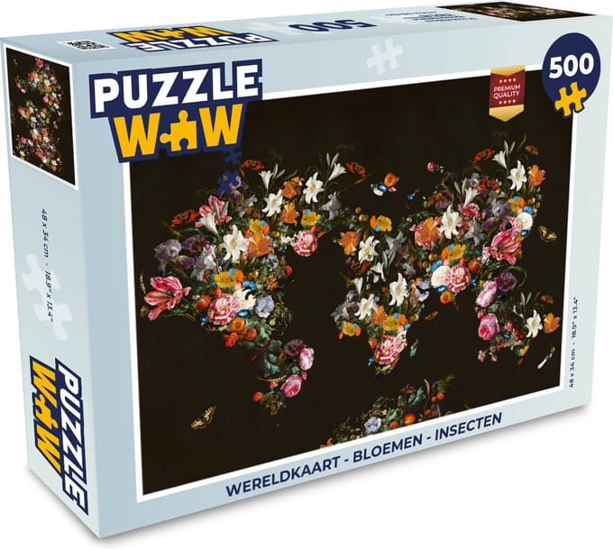 Puzzel Wereldkaart - Bloemen - Insecten - Legpuzzel - Puzzel 500 stukjes