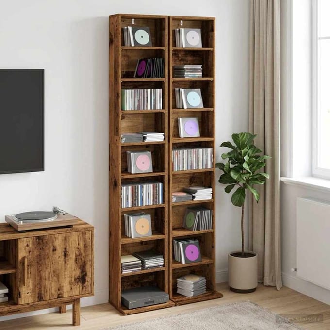 vidaXL - CD - Kast - 2 - st - Oud - hout - 33 - x - 23,5 - x - 175 - cm - Bewerkt - hout
