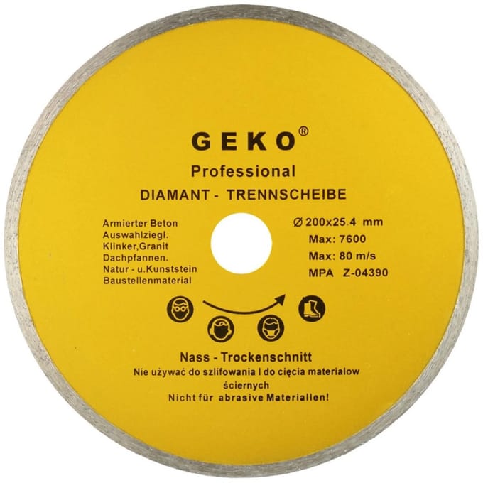 GEKO Diamantschijf - Continu Segment - Fijne Snede - 250 mm - 25,4 mm Gat