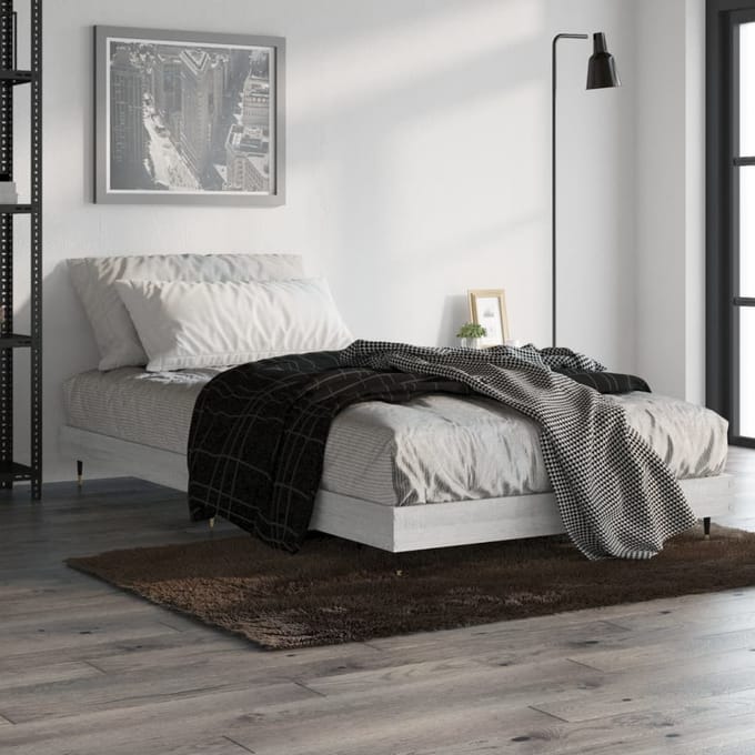 vidaXL - Bedframe - bewerkt - hout - grijs - sonoma - eikenkleurig - 90x200 - cm