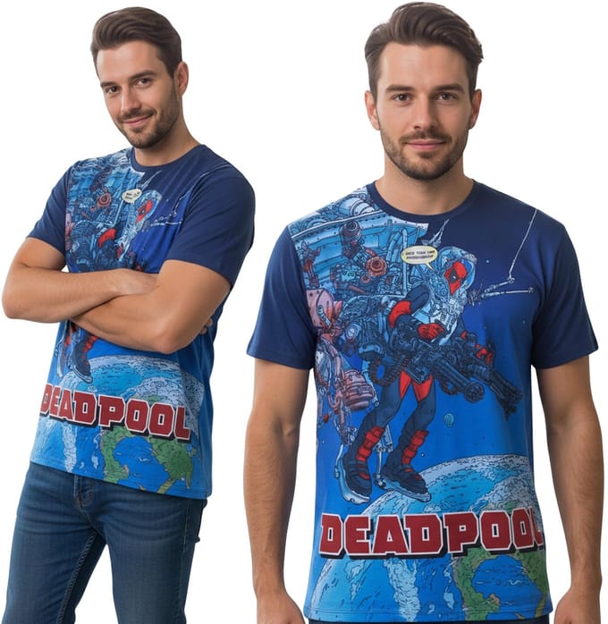 MARVEL Deadpool Heren T-shirt marineblauw met korte mouwen