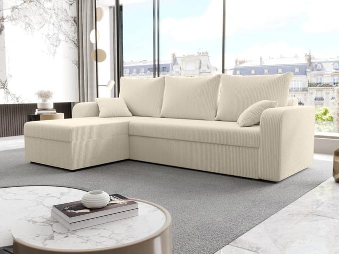 Vente-unique Omkeerbare hoekslaapbank van beige ribfluweel ONABIA