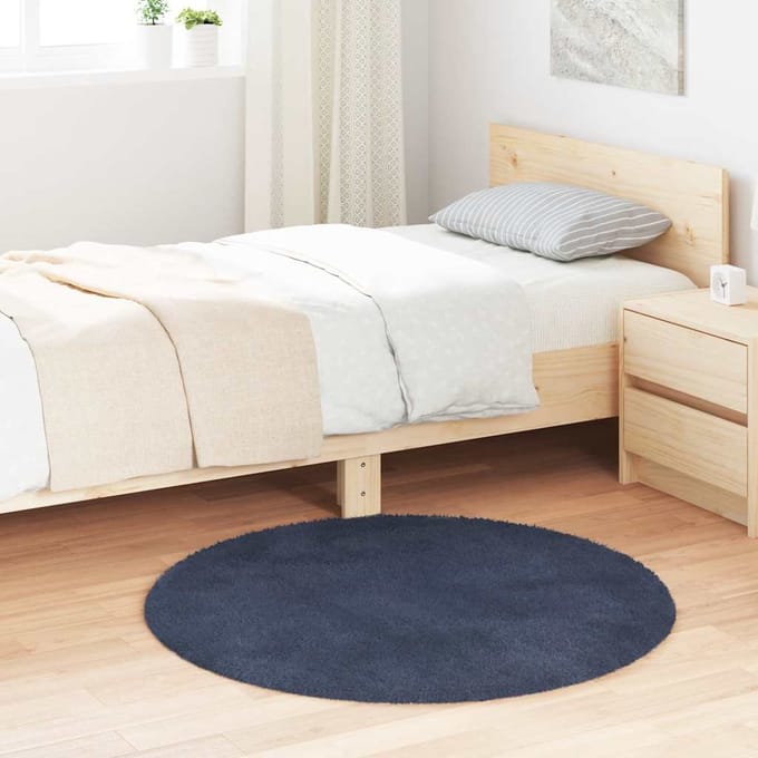 vidaXL - Hoogpolig - vloerkleed - NAVARRA - 100x100 - cm - polyester - marineblauw