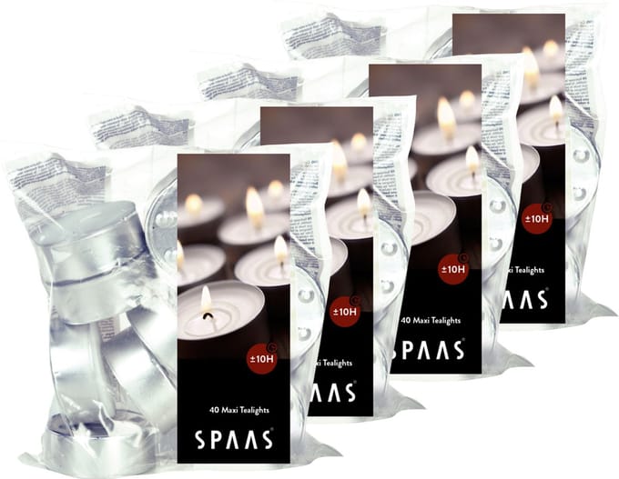 Spaas Theelichten Kaarsen XL - Wit - circa 10u - Ø6cm - 160 stuks