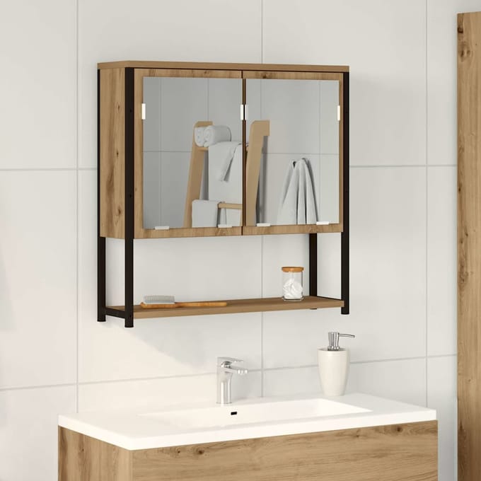 vidaXL - Spiegelkast - Artisan - Eiken - 60 - x - 16 - x - 60 - cm - Bewerkt - hout