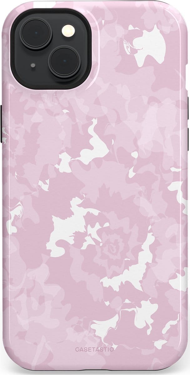 Casetastic hoesje geschikt voor Apple iPhone 15 Plus - MagSafe - Dubbellaagse bescherming - Roze wervels - Fashion Case - Lichtgrijs Lichtroze Wit