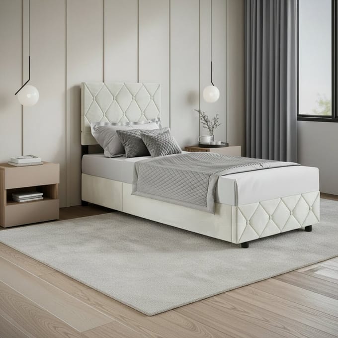 Meubella - Eenpersoonsbed Hernandez - Beige 90x200 cm - Met gaslift