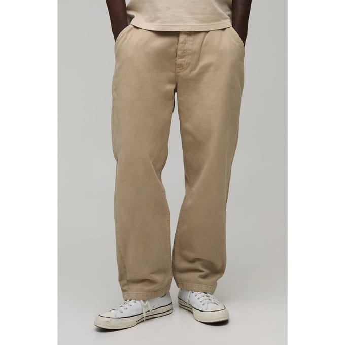 Skate Fit Crop Broek Met Half & Half Tailleband In Gewassen Twill | Taupe | Size Medium
