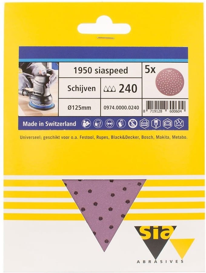 Sia siaspeed schuurschijf rond multigat P240 - 125 mm. (5 stuks)