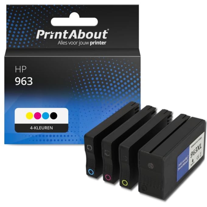 PrintAbout huismerk Inktcartridge 963 (3JA23/24/25/26AE) 4-kleuren Multipack Geschikt voor HP
