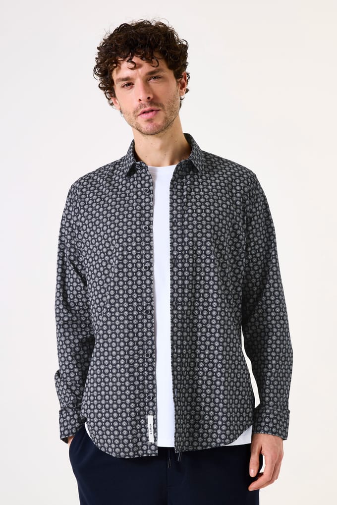 GARCIA Heren Print Overhemd Blauw Lange mouw
