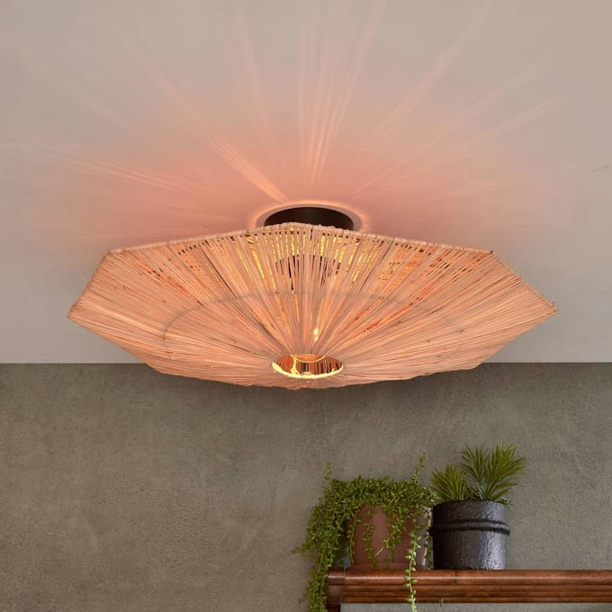 Good & Mojo GOOD &amp; MOJO plafondlamp Panama, naturel, Ø 65 cm, raffia