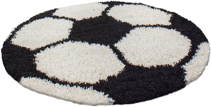 Vloerkleed kinderkamer - Voetbal - zwart, wit - rond 100 cm