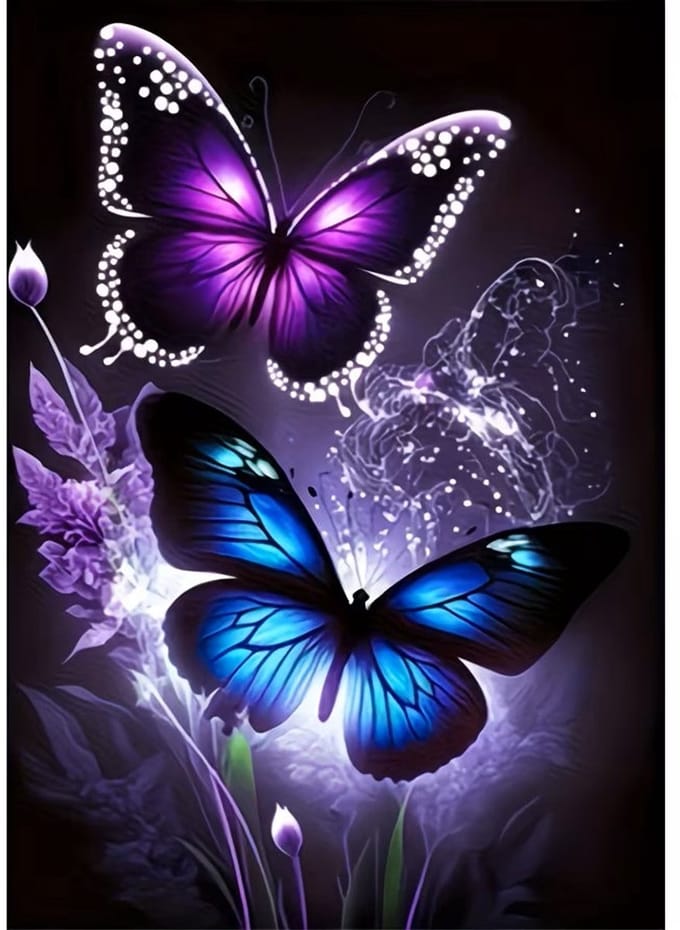 nr 391 Diamond Painting vlinders paars blauw 30x20cm