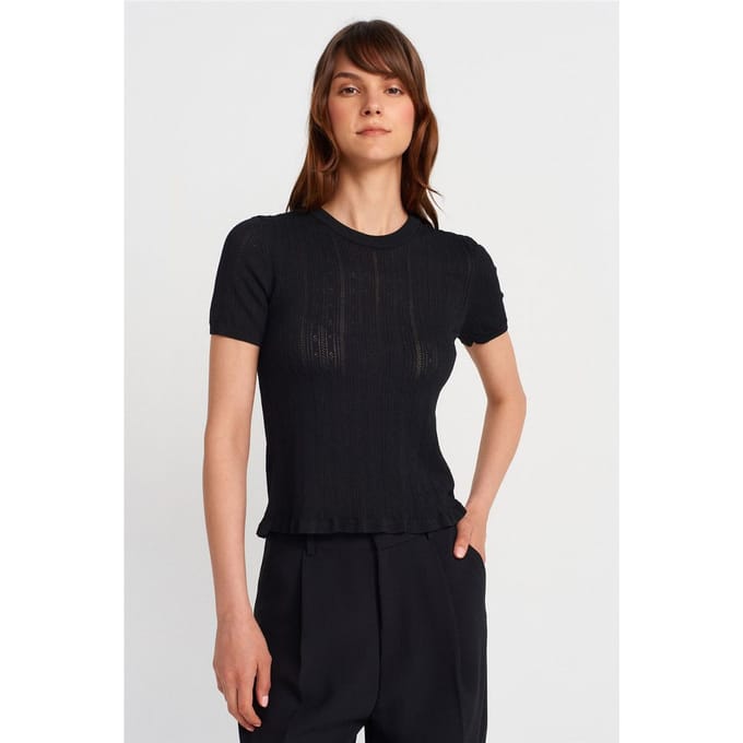 Gestructureerde Geribde Korte Mouwen Blouse