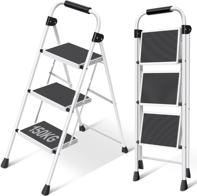 Thuys – Huishoudtrap 3 Treden – Keukentrap – ‎41cm x 13cm x 91cm – Wit