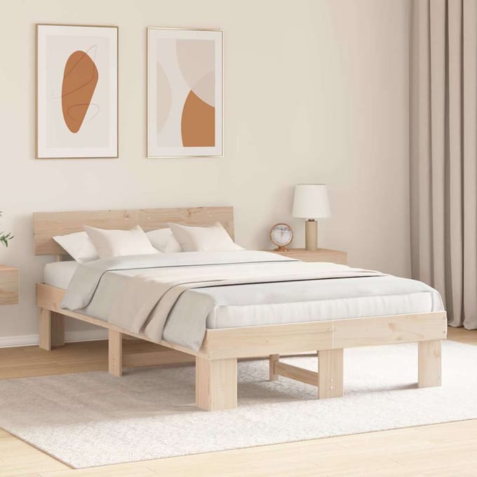 vidaXL - Bedframe - met - hoofdeinde - Naturel - 120 - x - 200 - cm - Massief - grenenhout