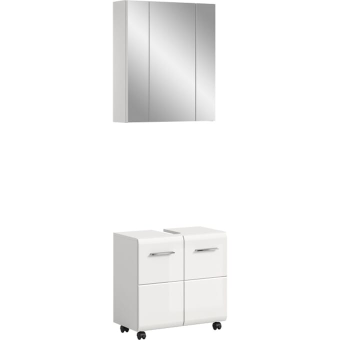 Badcombinatie op wielen - Wastafel en spiegelkast - Wit hoogglans - 60x185 cm
