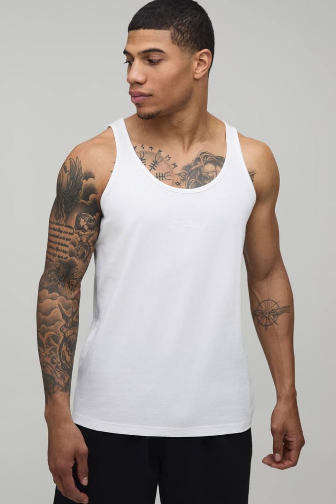 Regular Fit BM Signature Embroidered Essential Vest | White | Size Large