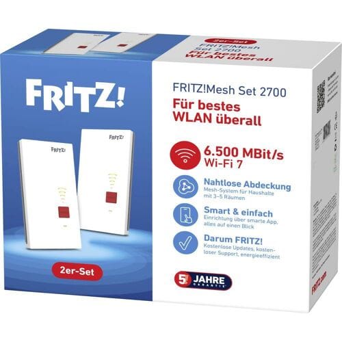 FRITZ! WiFi 7 Repeater FRITZ!Mesh Set 2700 2er-Set 20003142 WiFi, LAN 6.5 GBit/s WiFi 7, Mesh-compatible, Ondersteuning via app