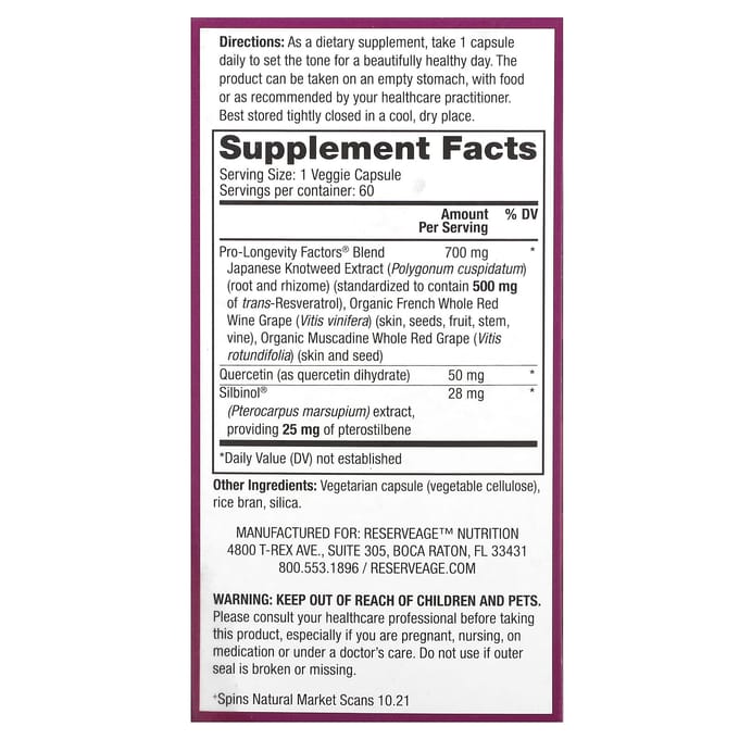 Resveratrol met Pterostilbeen & Actieve Trans-Resveratrol, 500 mg, 60 Veggie Capsules