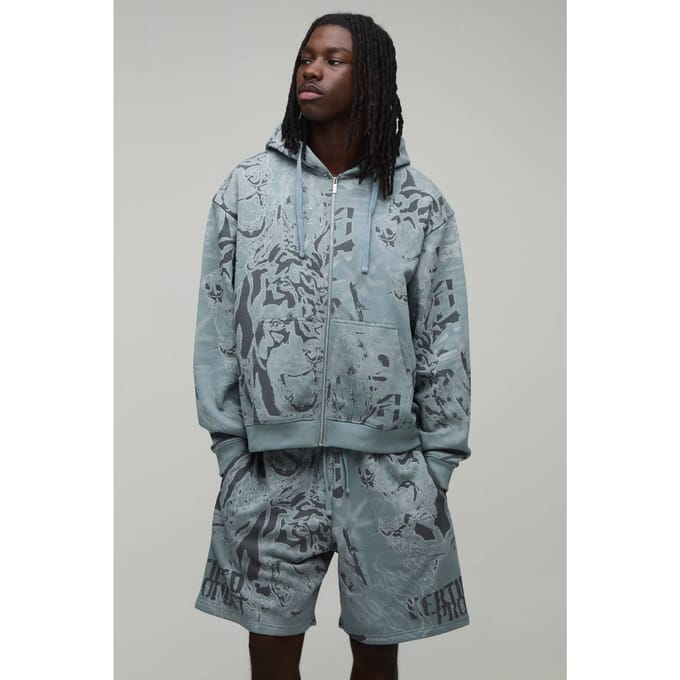 Graffiti Oversized Boxy Trainingspak Met Capuchon En Ritssluiting | Charcoal | Size XS