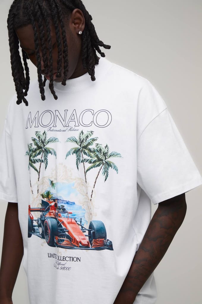Wit Oversized T-shirt Met Monaco Racing Print | White | Size Small