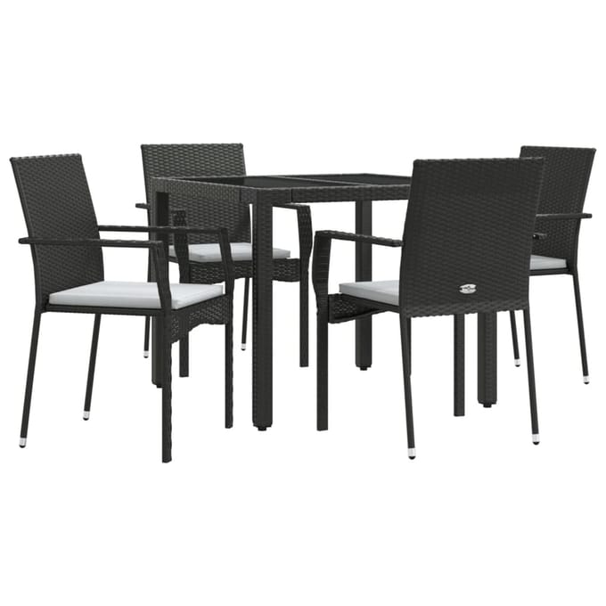 vidaXL - 5-delige - Tuinset - met - kussens - poly - rattan - zwart