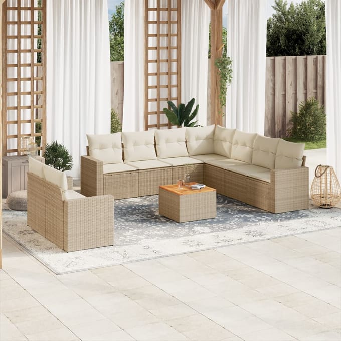 vidaXL - 10-delige - Loungeset - met - kussens - poly - rattan - beige