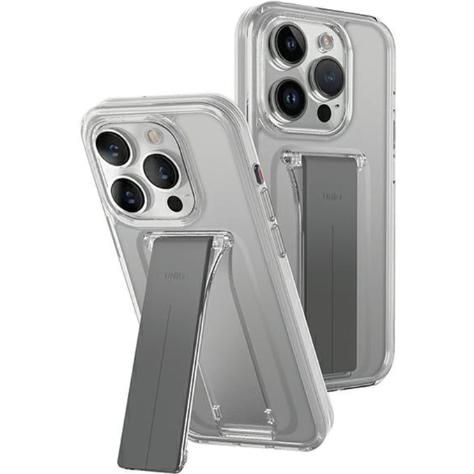 Uniq Heldro Serie - Transparante Smartphonehoes - Ingebouwde Stand - Voor iPhone 15 Pro