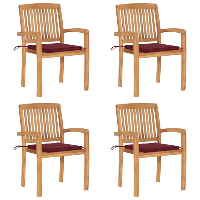 vidaXL - Tuinstoelen - stapelbaar - 4 - st - met - kussens - massief - teakhout