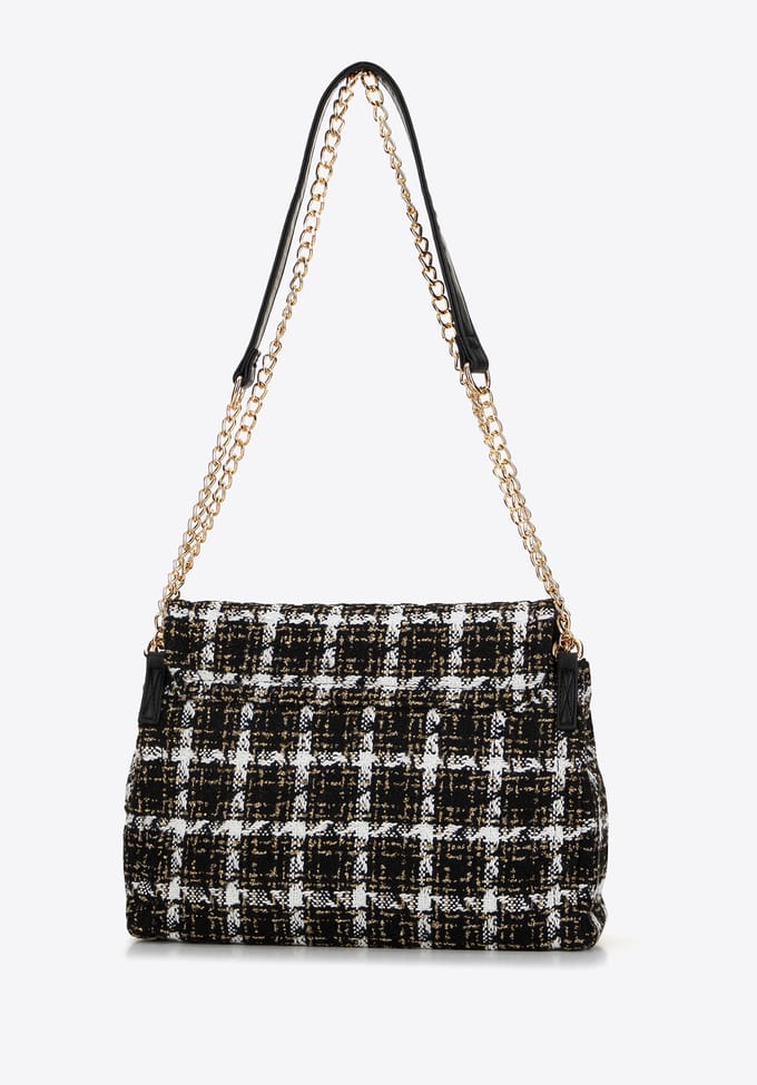 Wittchen Bouclé Messenger Tas - Zwart en Wit - Polyester - Magnetische Sluiting - Logo Detail