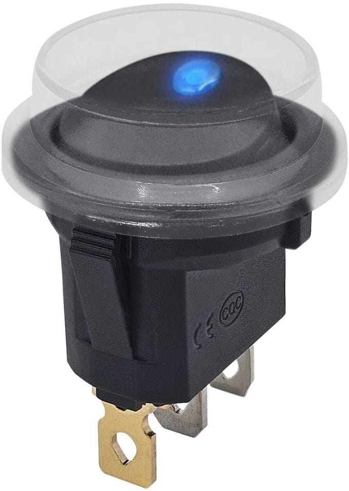 ProRide Wipschakelaar ON-OFF KCD2-12 - met Beschermkapje - 3 pins - Rond - 12V/20A - LED indicator Blauw