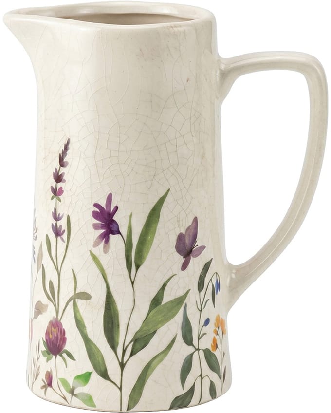 Clayre & Eef Decoratie Kan Beige Keramiek Bloemen