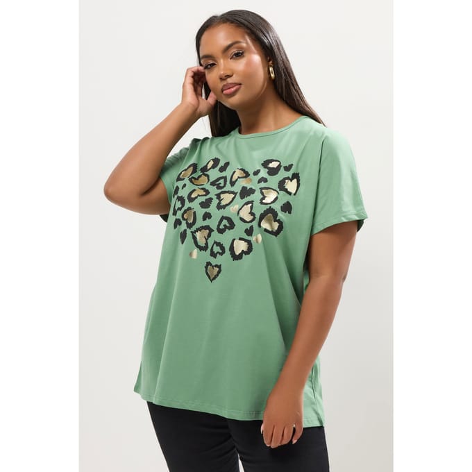 Yours Groen Hart Print Tshirt Size 44