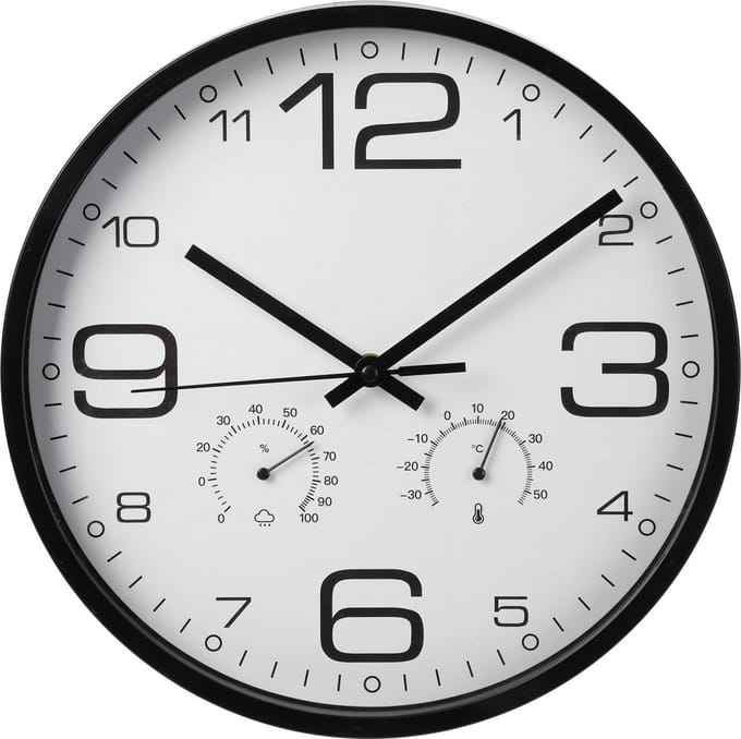 Klok - Wandklok met weerstation - zwart