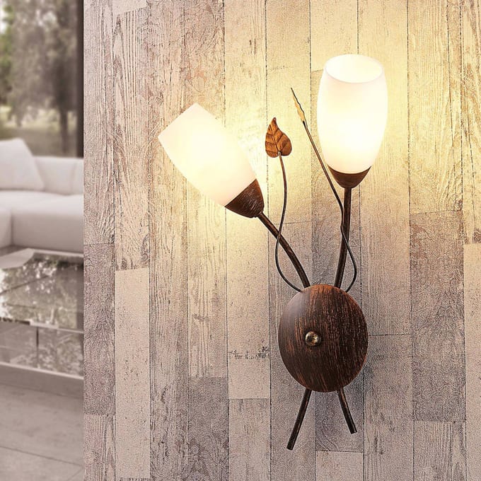 Lindby - wandlamp - 2lichts - Metaal, glas - H: 42.5 cm - E14 - wit, geborsteld zwartgoud