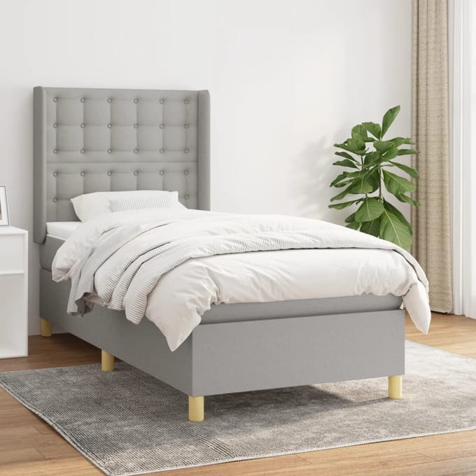 vidaXL - Boxspring - met - matras - stof - lichtgrijs - 90x190 - cm